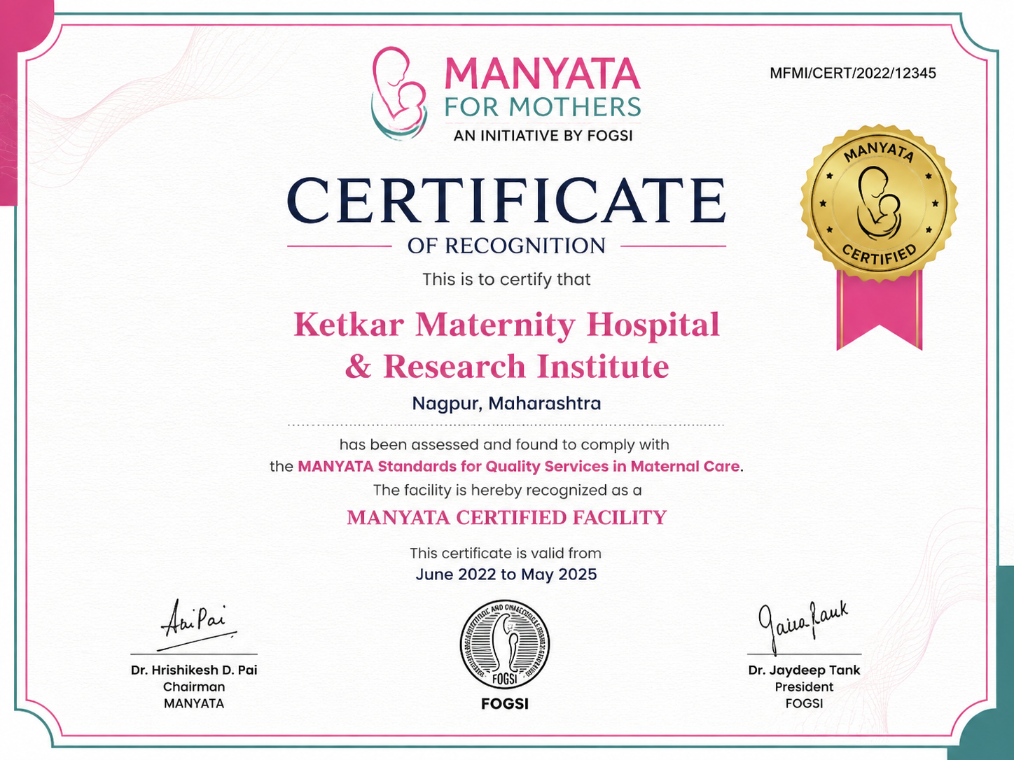 Manyata Certification - Ketkar Maternity Hospital